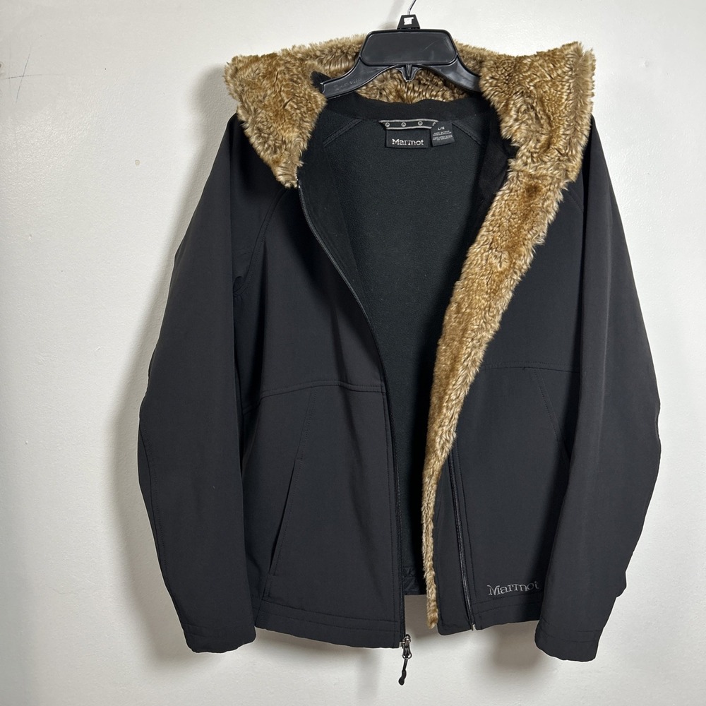 Marmot Women L Jacket Black Faux Fur Lined Hooded 3896 - Picture 7 of 10
